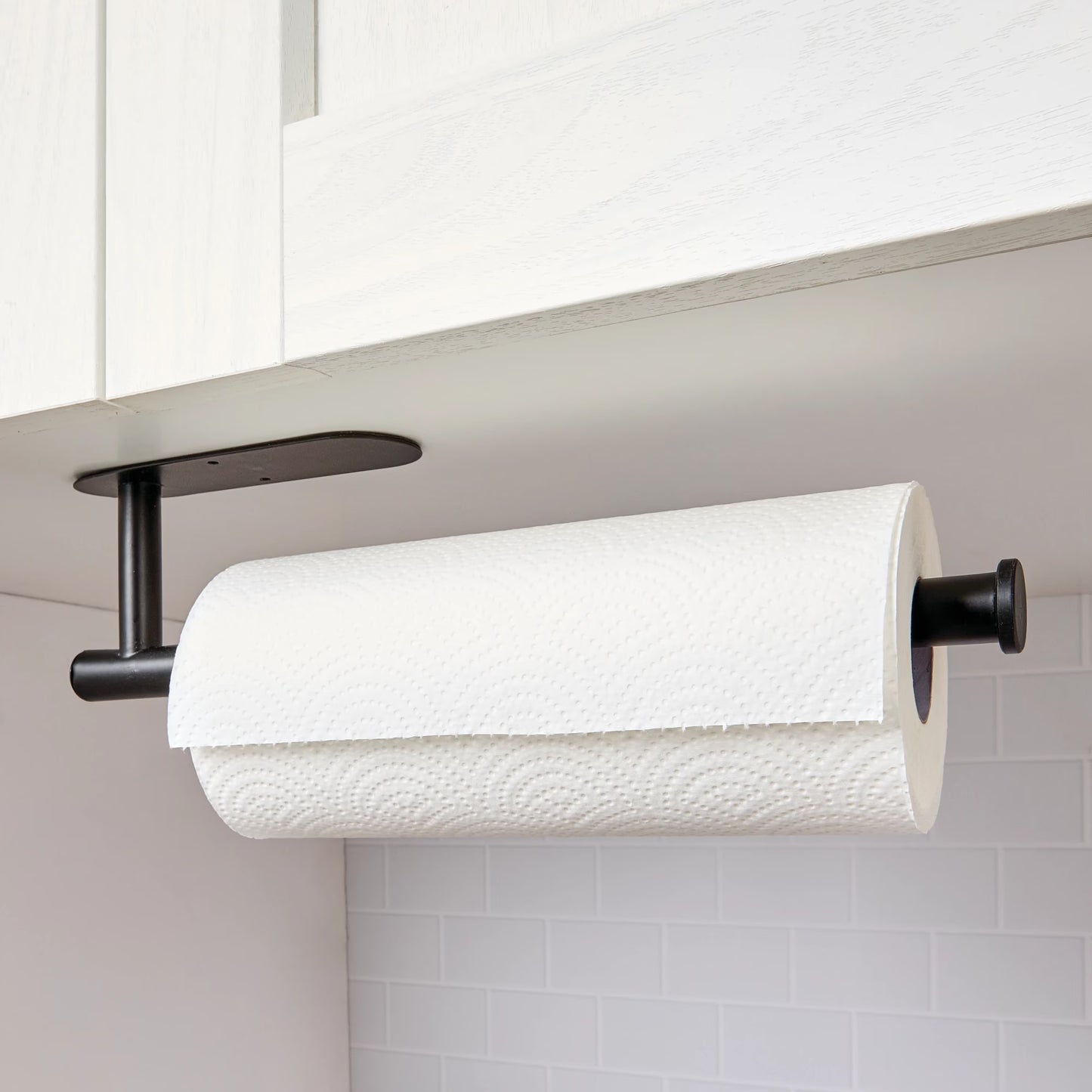 Adhesive Paper Towel Holder | Matte Black Under Cabinet Mount