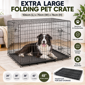 48-Inch XL Folding Dog Crate – 106 × 70 × 76cm