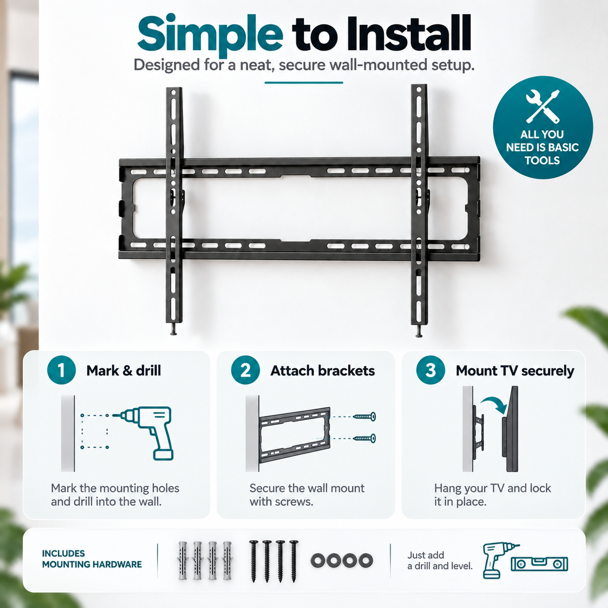 TV Wall Mount Bracket 32–70 Inch – Universal Fixed Low Profile