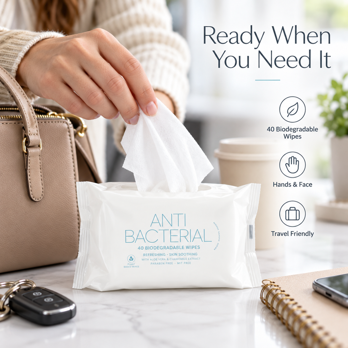 4 × 40 Pack Refreshing & Smoothing Antibacterial Wipes