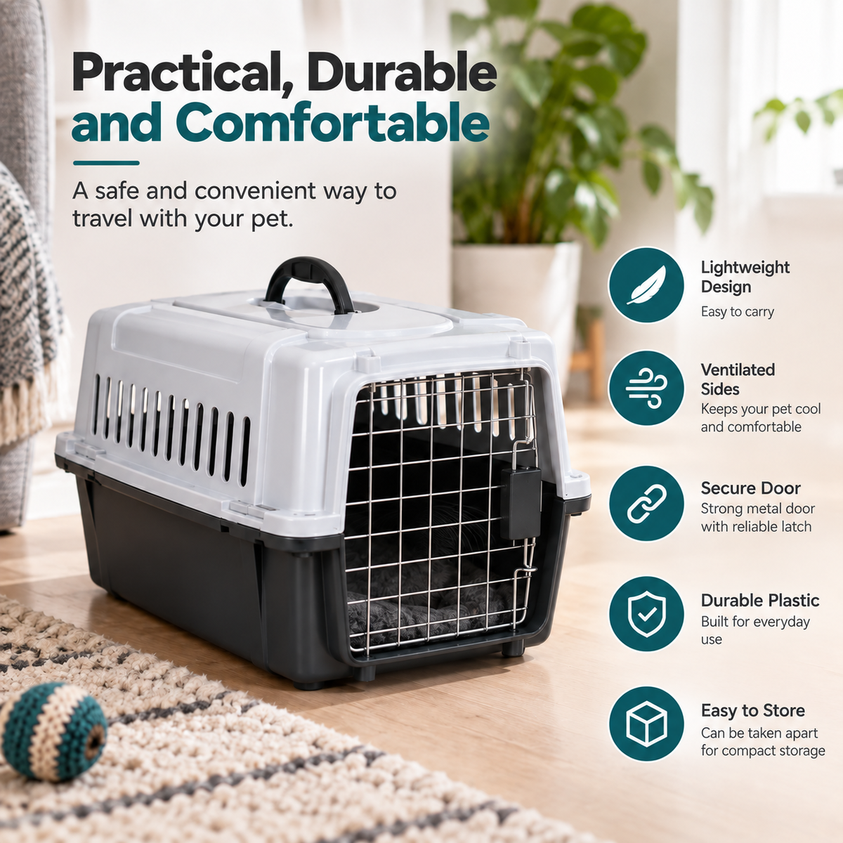 Small Pet Carrier for Cats & Small Pets – 48.5cm Travel Crate