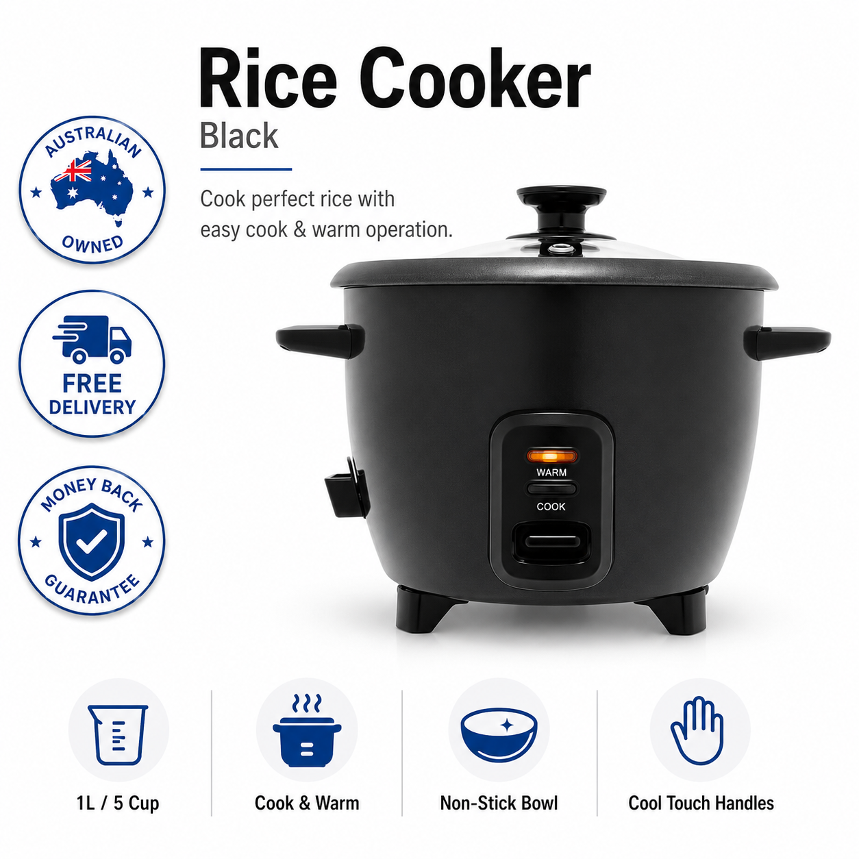 5 Cup Rice Cooker - Black