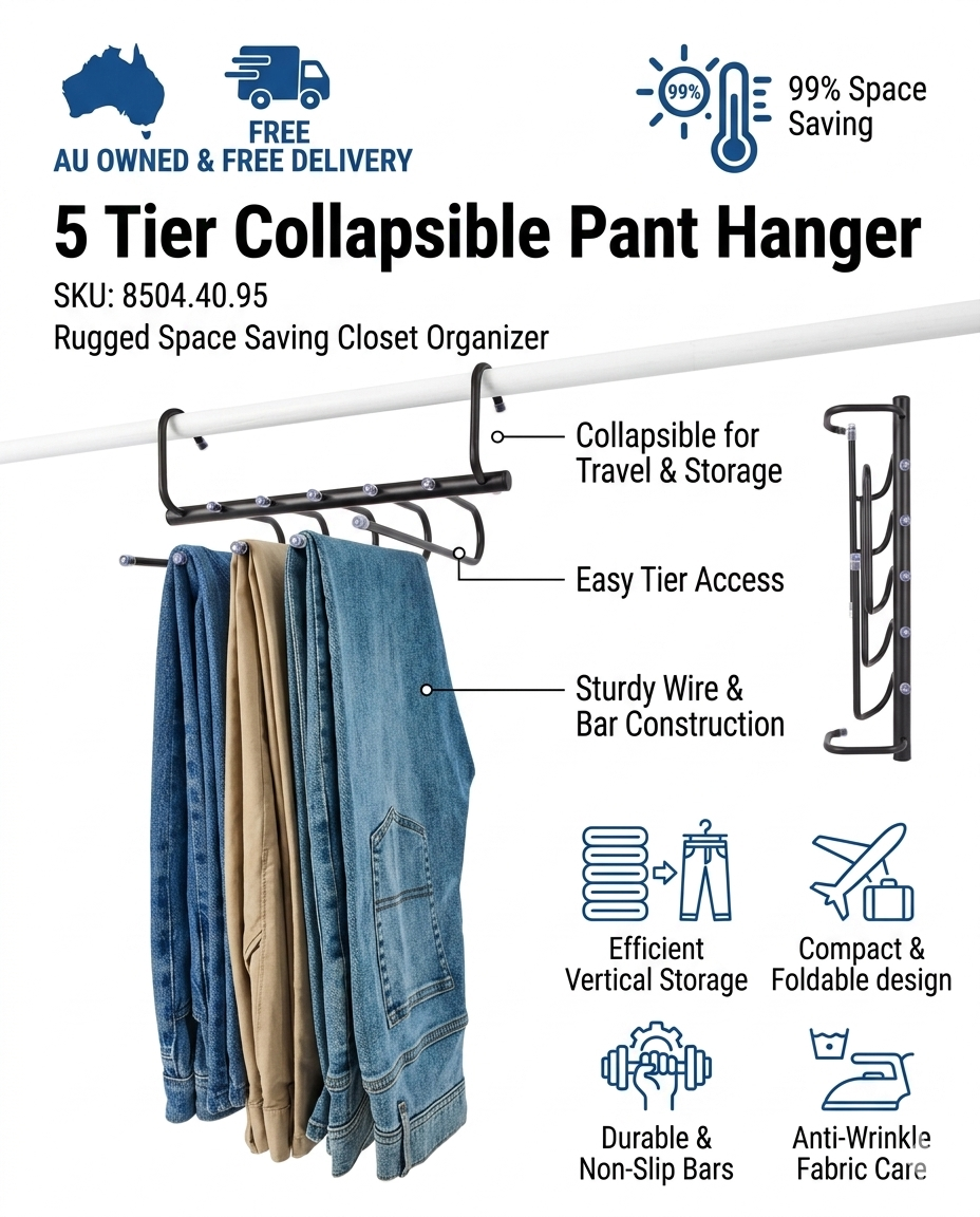 5-Tier Collapsible Pant Hanger | Space-Saving Closet Organizer